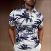 Hawaiian Style Short-Sleeve Polo Shirt, Palm Tree Print, Casual Summer Wear
