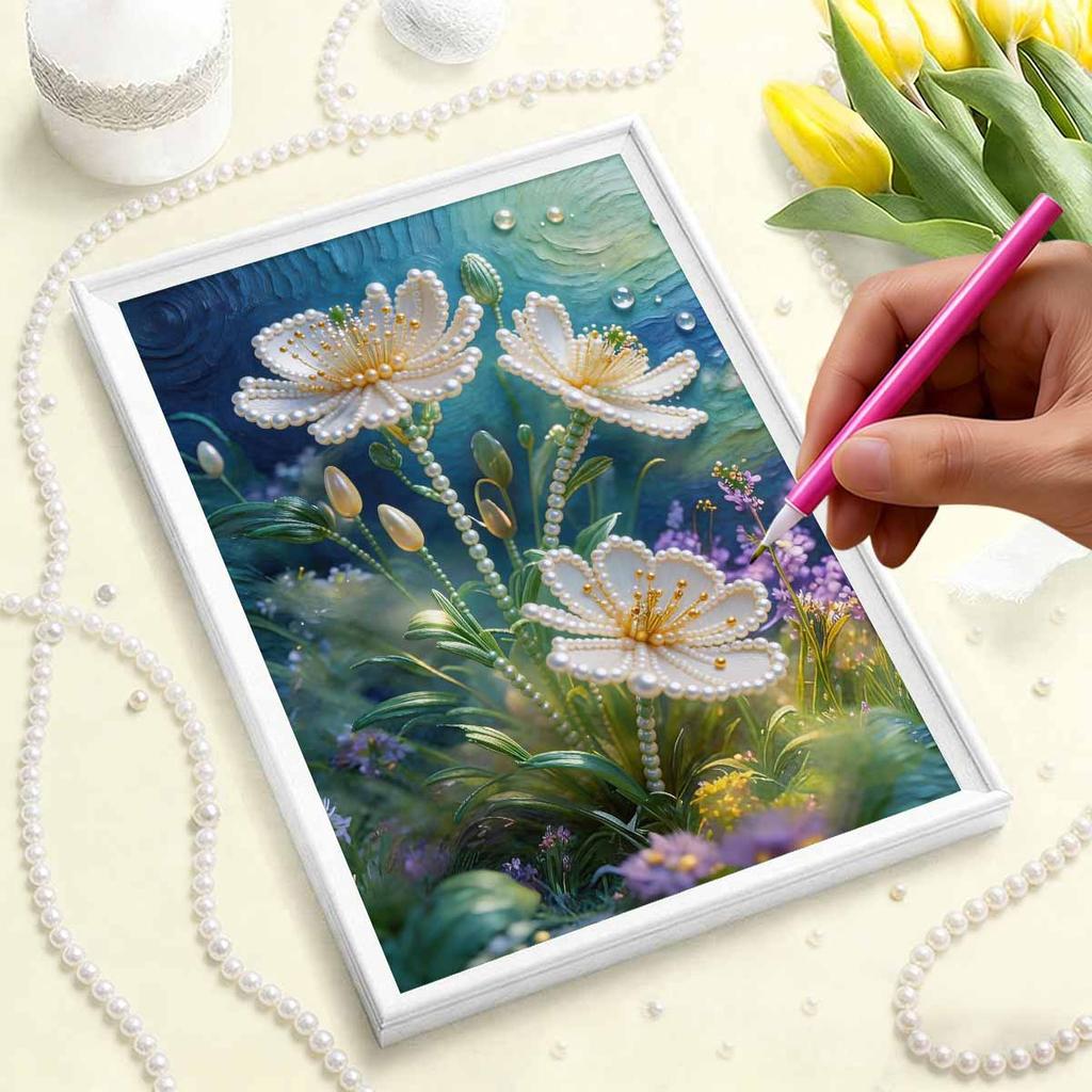 5D Frameless Pearl Painting Lotus Diy Handmade Sticky Diamond Creative Canvas Art Painting Bedroom Decoration Living Room Hanging Painting