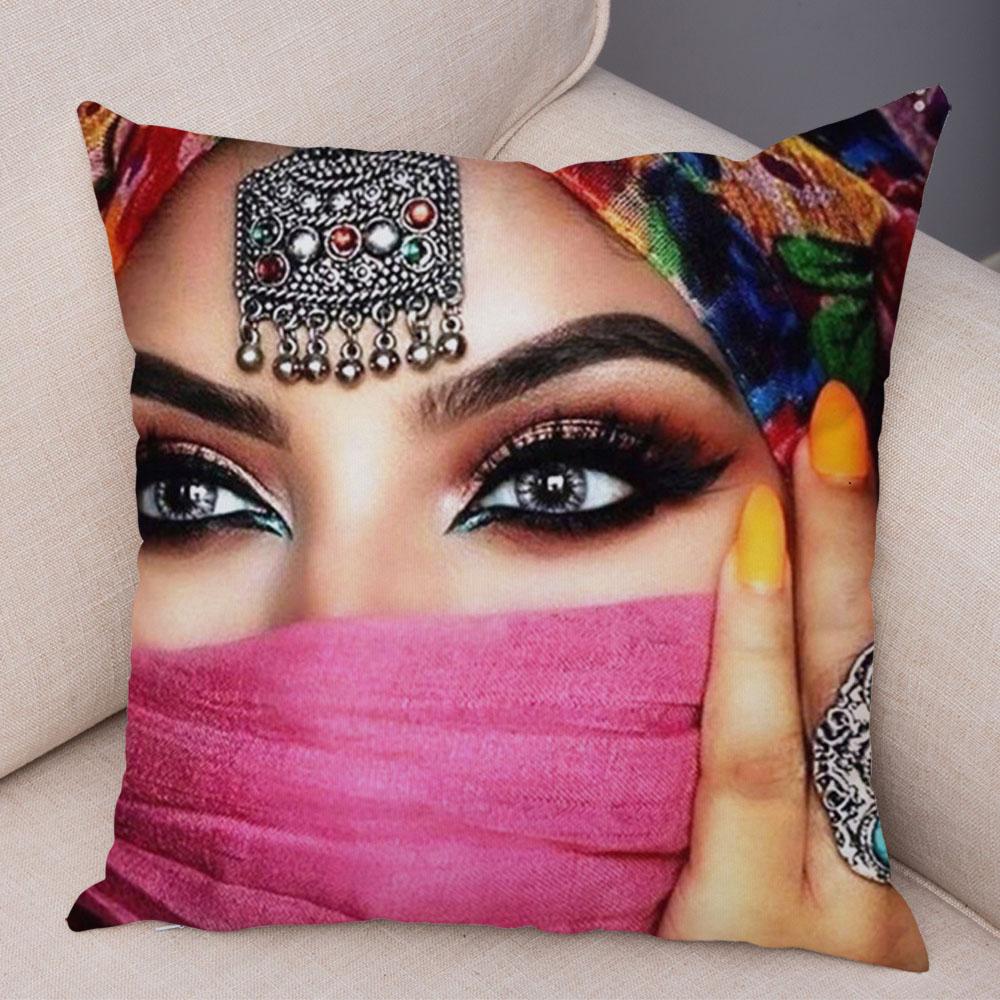 Beautiful Lady Pillow Case Decor Colorful Masked Woman Pillowcase Super Soft Plush Cushion Cover for Sofa Home Car Xcm