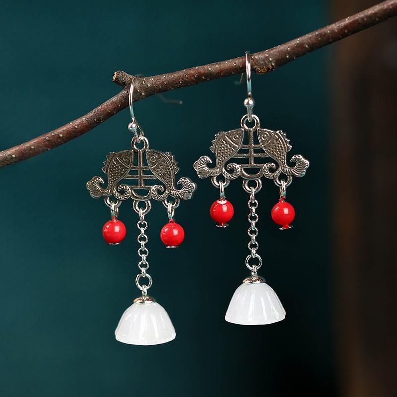 

Рекомендованные Xiaohongshu ретро серьги в виде коробочек лотоса с имитацией халцедона и отделкой под тайское серебро Plated Thai Silver