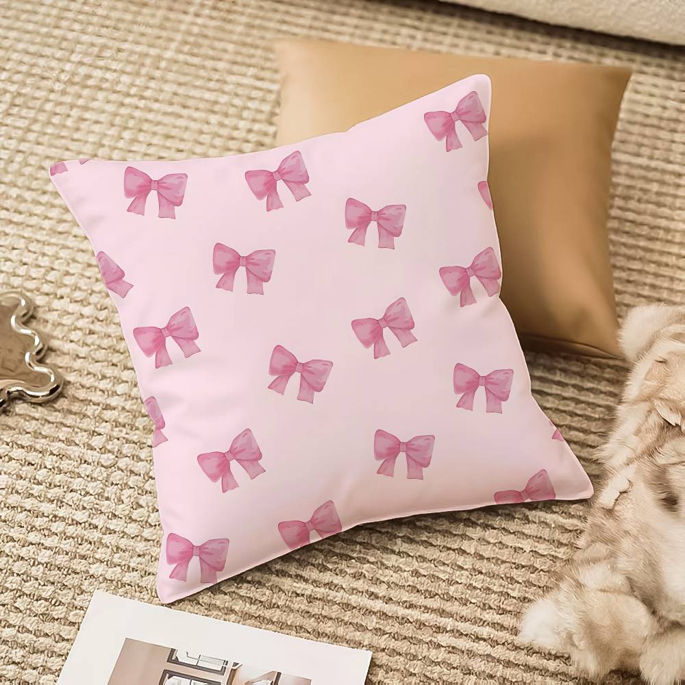 Pink Bow Cherry Pillow Case Anti-dustmite Invisible Zipper Sofa Bed