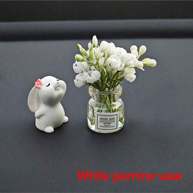Cute Rabbit Ornament Flower Vase Decor For Car Interior