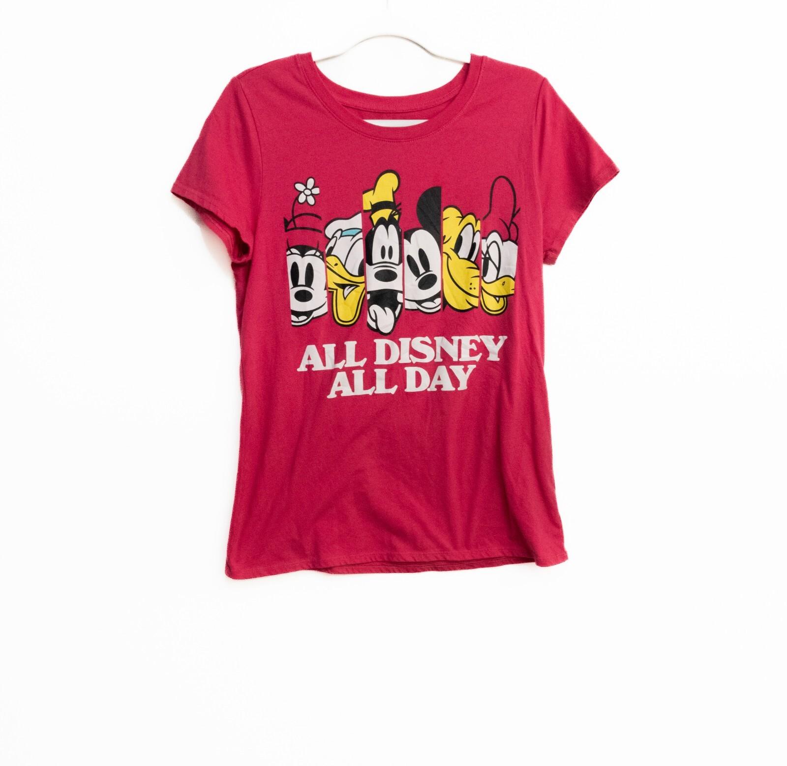 Disney Womens Pink Polycotton T-Shirt All Disney All Day Graphic Round Neck M S