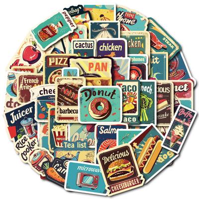 50 Nostalgic Antique Food European and American Style Stickers DIY Material Decorative Tablet Mobile Phone Case Helmet Trendy Stickers