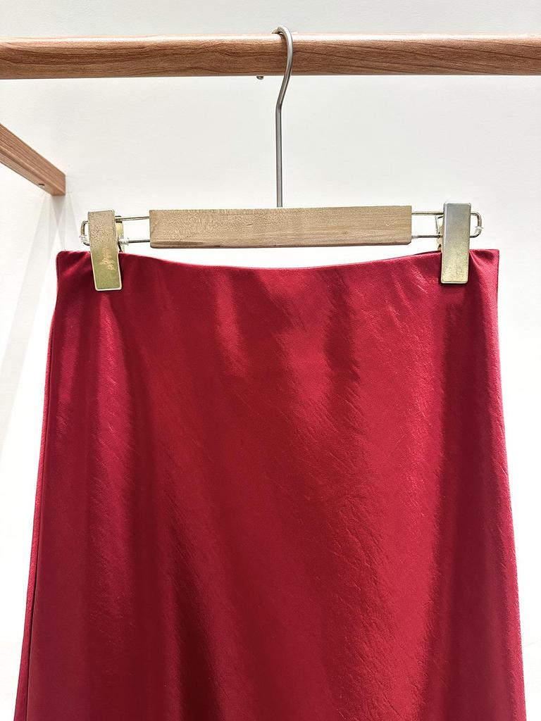 2026 Spring Chinese Style High-Waisted Silky Satin A-Line Maxi Skirt