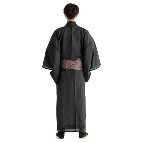 KYOETSU Kimono Mens Summer Use Male Traditional Clothing Washable Single Layer Black Green Komaro