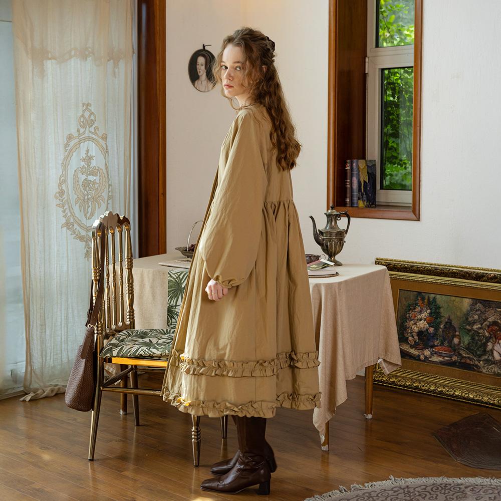 Peulaudeumali Pm_Ruffle Hidden Button Dress_Beige