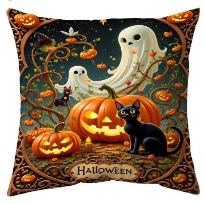 Halloween Throw Pillow Cover Spooky And Pumpkin Pattern Cushion Covers Machine Washable Decorative Bedroom Living Room