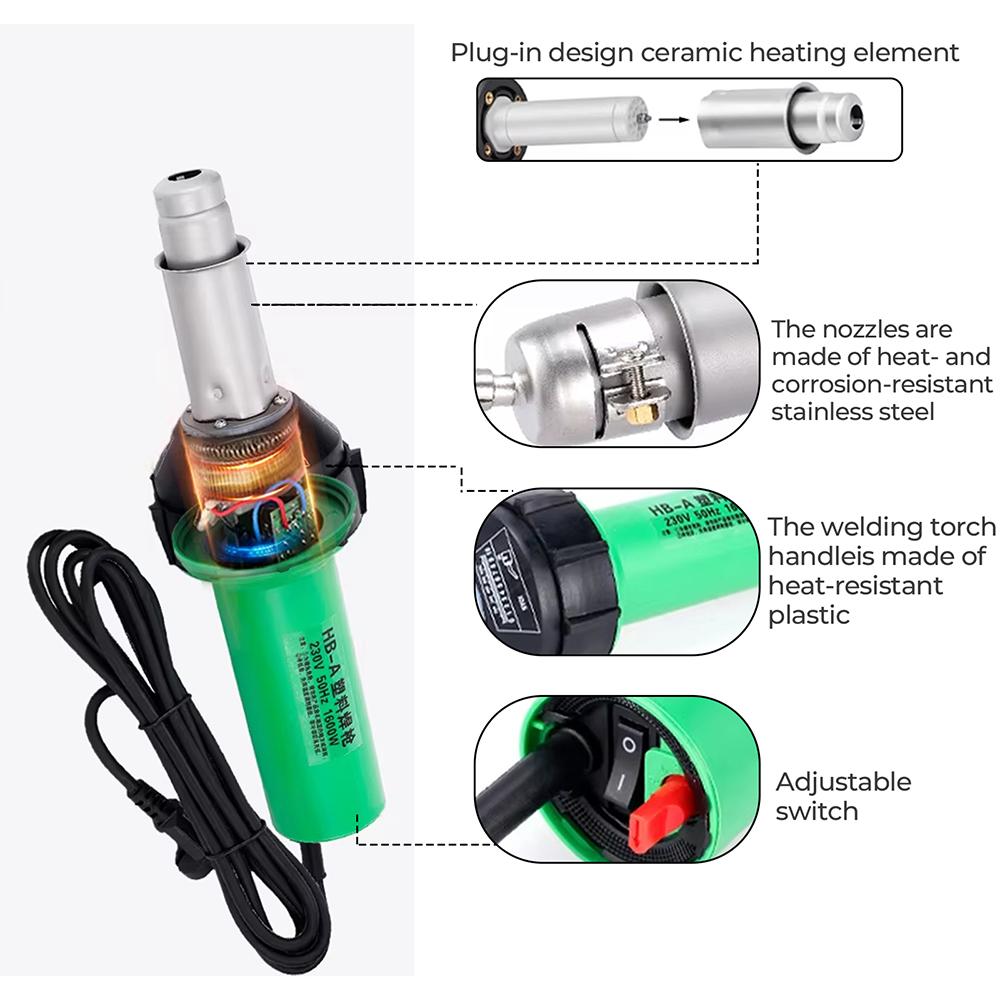 AC220V 1600W Plastic Welding Gun Machine Electric Hot Air Gun Plastic Welding Torch With Hot Protection Tube
