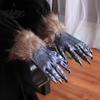 Gants Griffes de Loup-garou Griffes Réalistes Gants, Costume Pattes de Loup Noir Poilues Headgear, Halloween Décoration qui ne tombe pas Bêtes Animaux Accessoires pour