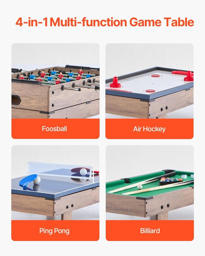 82cm Air Hockey Table 4-in-1 Combo Game Table Foosball Ping Pong Billiard
