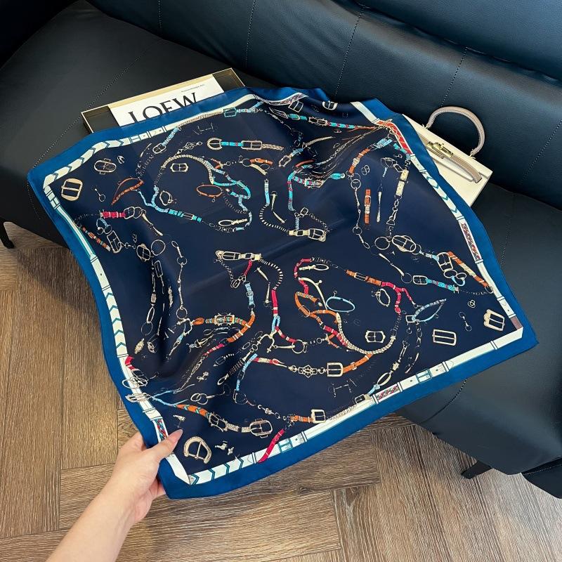 Silk scarf women's spring and autumn decoration versatile ins simple style striped square scarf streamer simulation silk fashion scarf scarf scarf