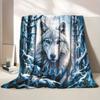 1 Customized Wolf Themed Blanket with Personalized Name, Soft Flannel Material, Winter Forest Design, Moon and Snowflakes