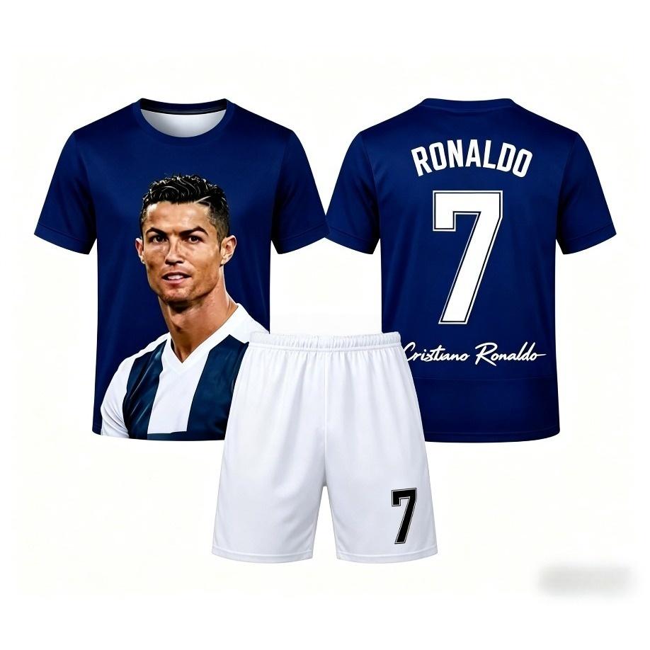 Summer Fashion New Ronaldo # 7 Football Jersey Sport Training Competition Short Sleeve T-shirt and Shorts Set Family Kids Tees