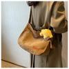 Corduroy Shoulder Bag Women Casual Crossbody Bag Half Moon Hobo Bag Soft Fabric Tote with Strap Cute Pendant