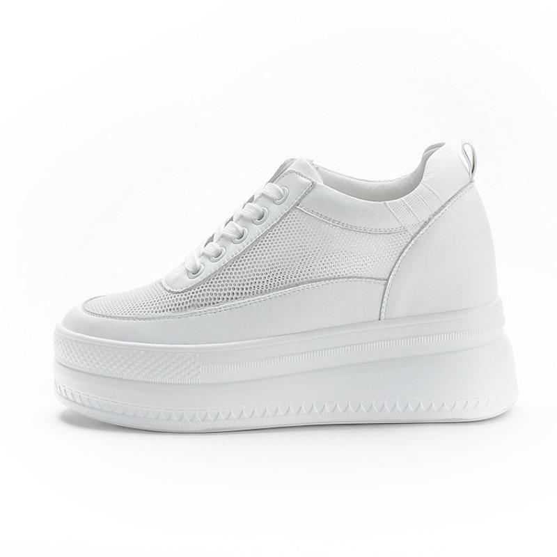 Trend autumn new muffin breathable inner height increase women's shoes mesh white shoes casual sports shoes