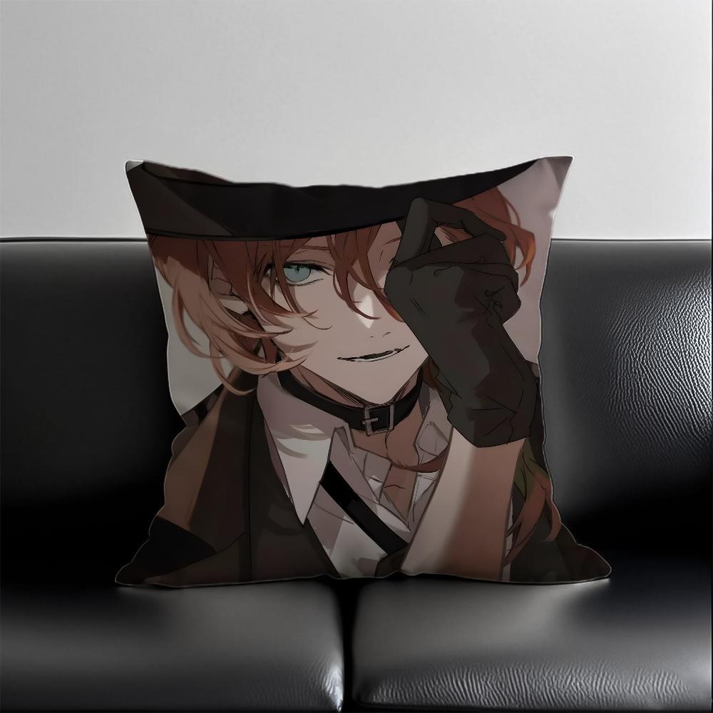 B-Bungo Stray Dogs Pillow Case Anti-Dustmite Pillowcase Invisible Zipper Silky Short Plush Sofa Cushion Cover