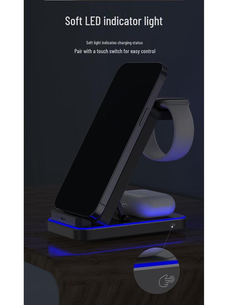 3-in-1 Foldable Wireless Charger: Ideal for Apple, Huawei, Xiaomi phones. Perfect for both office and home use.