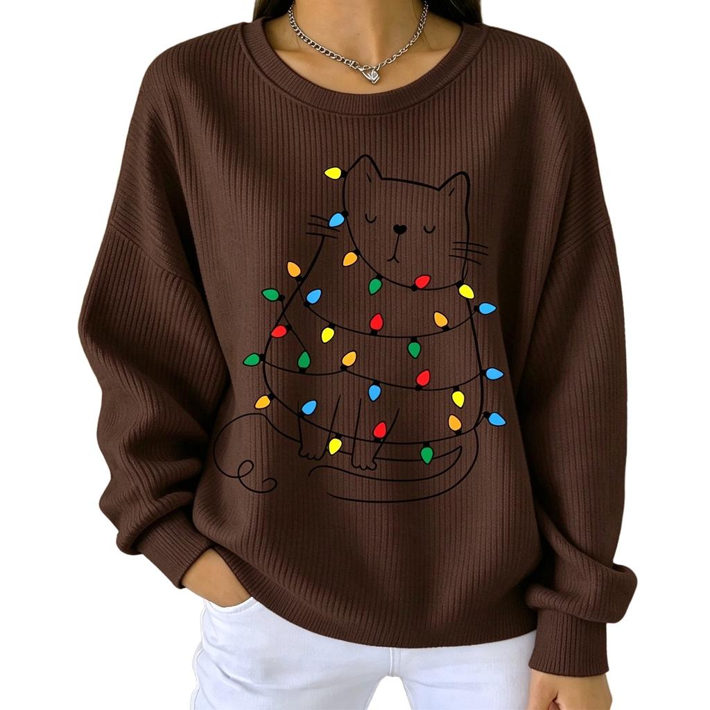 Women's Casual Loose Fit Crewneck Printed Long Sleeve Sweatshirt Pullover Top for Everyday Wear