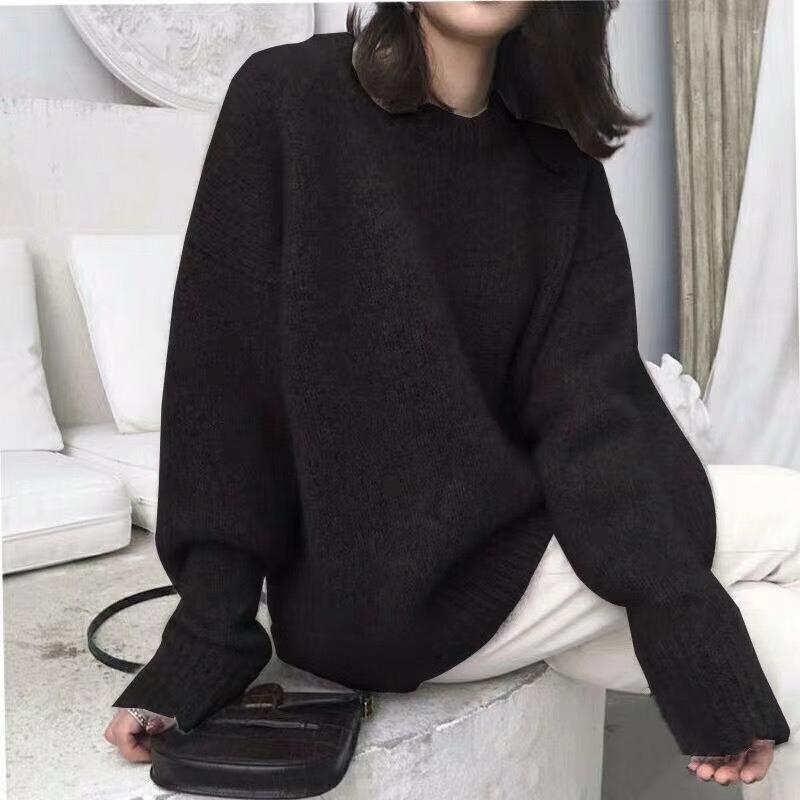 Solid Color Seahorse Woolen Sweater Women's Autumn and Winter Retro Style Loose Inner Pullover Knitted Outer Clothes