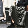 Elegant Pleated Mid-Length Skirt: Spring/Autumn, Solid Color, Elastic Waist, Loose Fit, Plus Size.