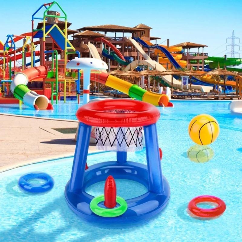 Swimming Inflatable Ring Throwing Ferrule Game Floating Basketball Hoop Inflatable Ring Outdoor Swimming Pool Beach Water Toy