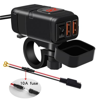 Motocyklowa ładowarka USB, adapter SAE na USB o wartości 6,8 A, wodoodporny podwójny port QC3.0/2.0, z woltomierzem, włącznikiem/wyłącznikiem i bezpiecznikiem, szybkie ładowanie telefonu i nie tylko