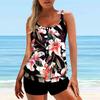 Women's Swimwear Tankini 2 Piece Swimsuit Blue Flower Cashew Print Vacation Bathing Suits
