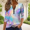 Women S Plus Size Front Zip Round Neck Long Sleeve Colorful Printed T Shirt