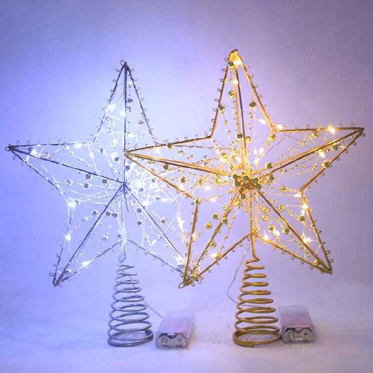 Weihnachtsbaumspitze 5-zackiger Stern mit LED-Licht Baumdekoration Bäume Stern