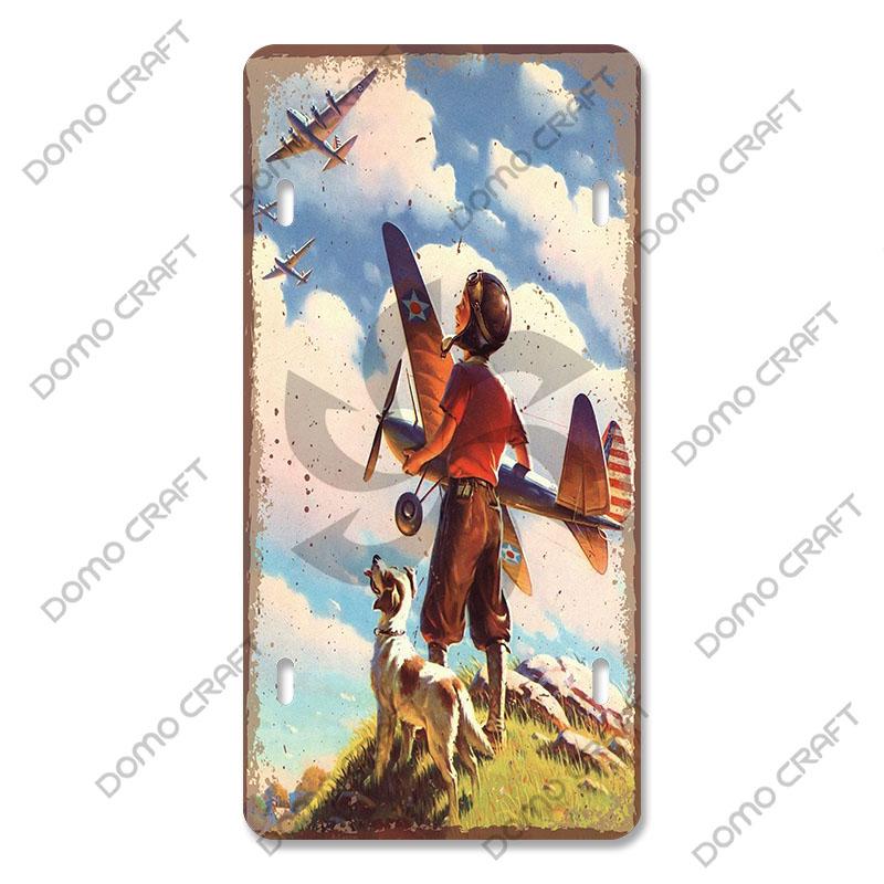 Pilot Poster Vintage Metal Plate Airplane Flight Attendant Metal Tin Sign Retro Wall Decor for Flying Club Home