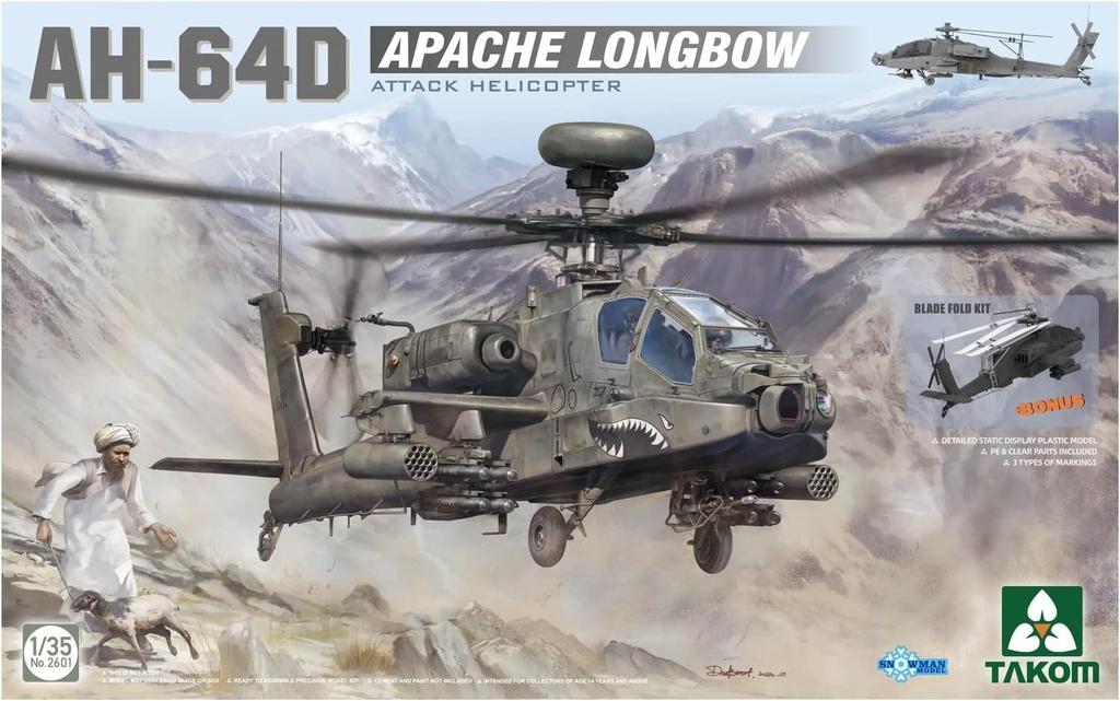 Takom scale Army Apache Longbow Attack Helicopter Plastic Model Kit TKO2601 1/35 U.S. AH-64D (Colored)