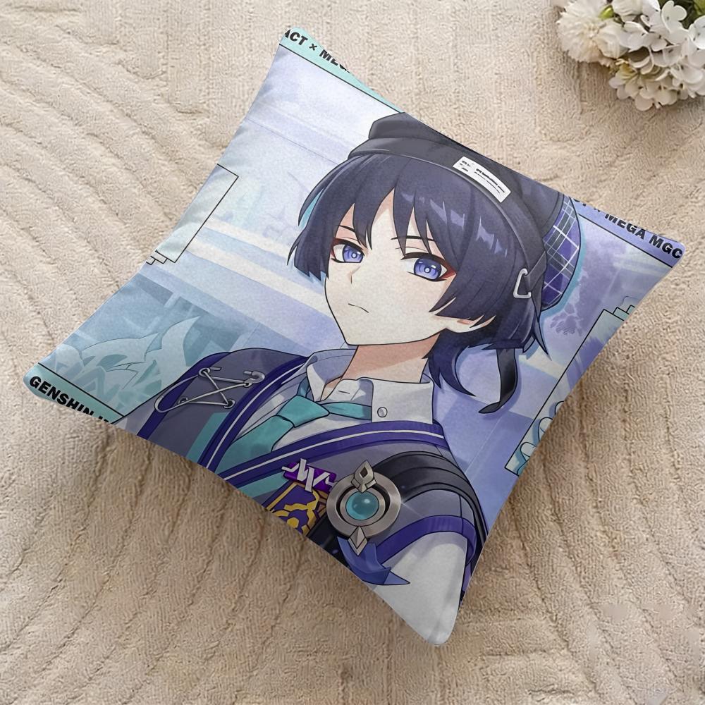 Wanderer Genshin Impact Cushion Cover Silky Short Plush Invisible Zipper Dustproof Sofa Pillow Case For Home Decor