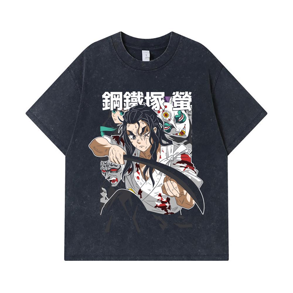 275 GSM Washed T-shirts 100% Cotton Demon Slayer V27 Haganezuka Print Unisex Heavy Cotton T Shirt