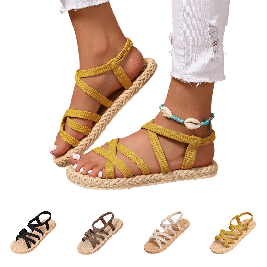 Women's Plus Size Casual Sandals Cross Strap Design Round Toe Open Back Flat Sole Comfortable Lightweight Summer Footwear