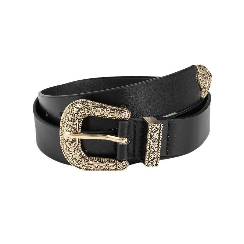 New Lady's Western Handsome Fashion Engraving Retro PU Belt Neutral Personality Trendy Women's Belt