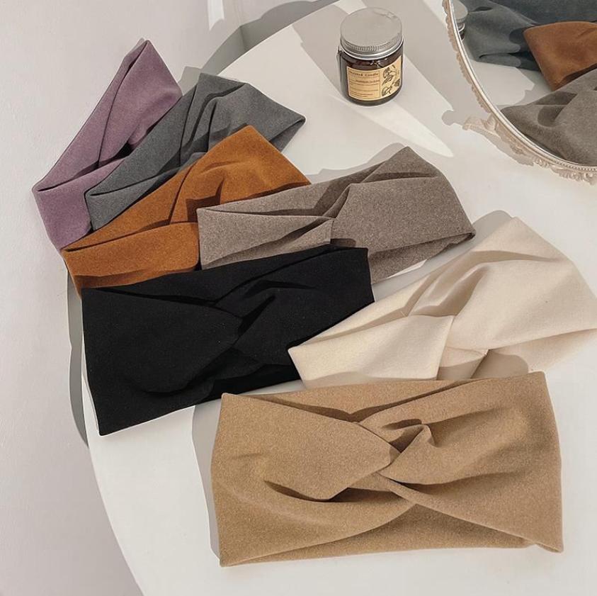 Cashmere Wide Headbands for Women Elastic Cross Hairbands Soft Turban Headwrap Solid Bandana Bandage Head Scarf Hair Accessories