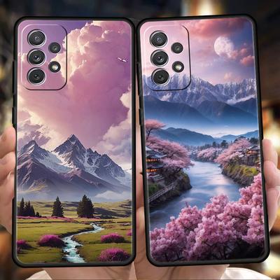 Phone Case for Samsung Galaxy A55 A53 A52 A52S A51 A41 A35 A32 A25 A23 A15 A13 A71 A72 5G Soft TPU Shell Pink Sunset Mountain