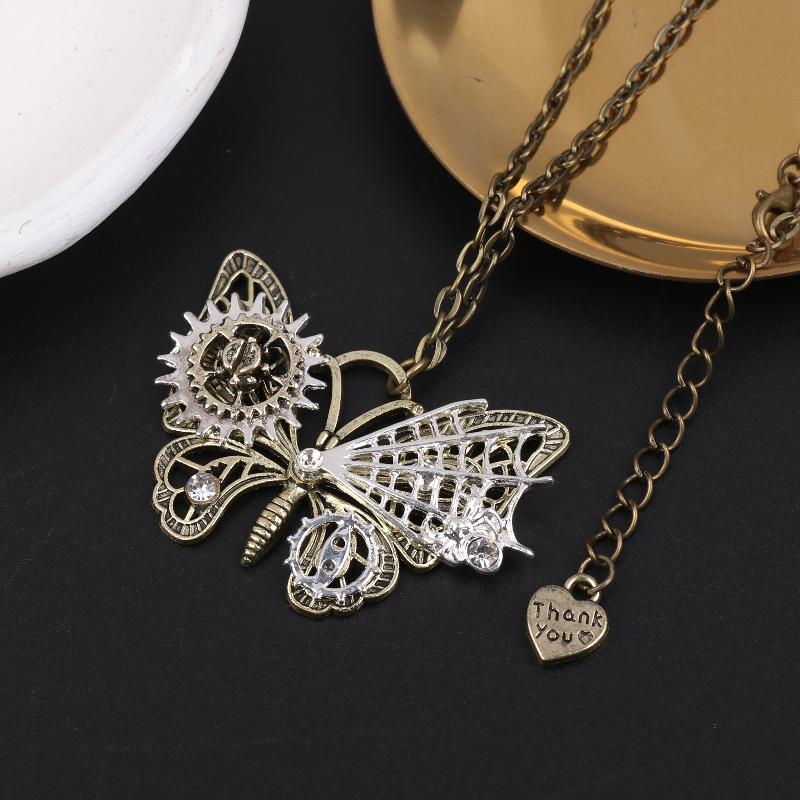 Nice Butterfly Pendant With Various Gears Mechanical Steampunk Necklace Vintage Jewelry Gift