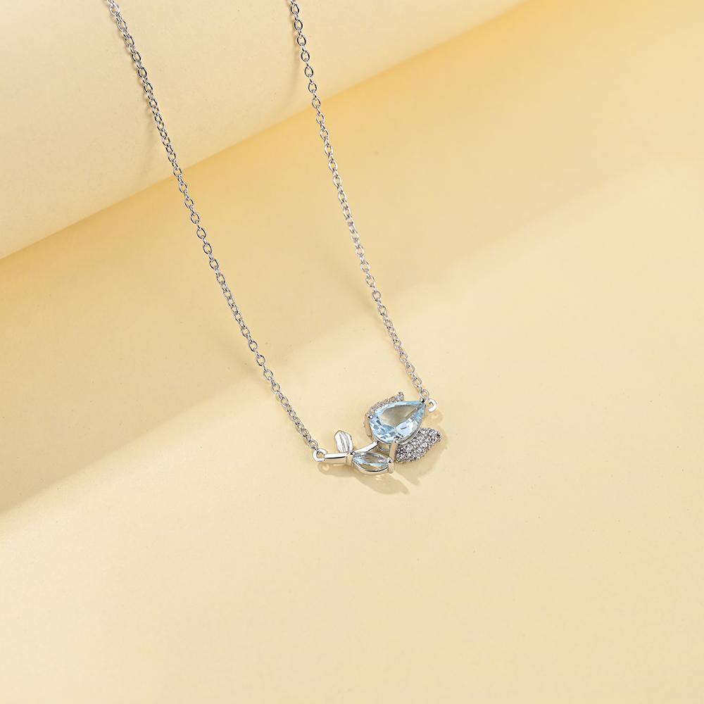 2024 New Rose Design Pendant Necklace 50cm Natural Sky Blue Topaz Gemstone Fine Jewelry for Girls Daughter Nice Birthday Party Gift