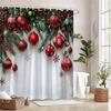 "Christmas Ornaments Shower Curtain - Red Green Balls, Pine Branches & Snowflakes For Festive Bathroom Decor"