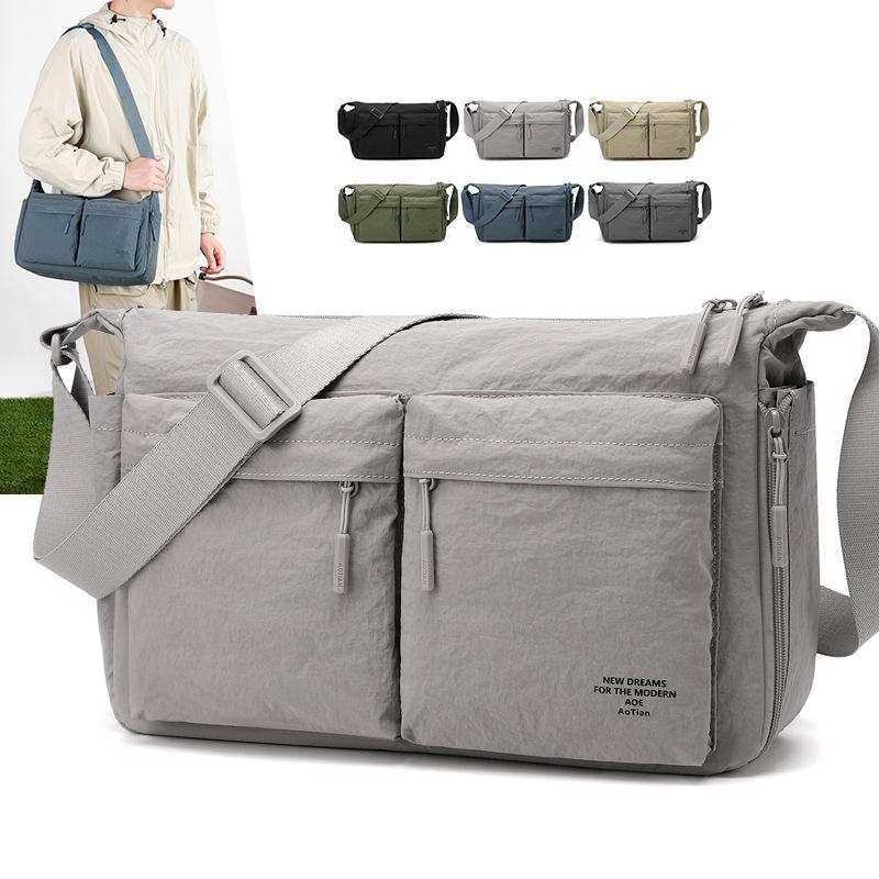 Multi-Pocket Nylon Messenger Bag with Zipper Closure Casual Crossbody Shoulder Purse for Men Daily Travel