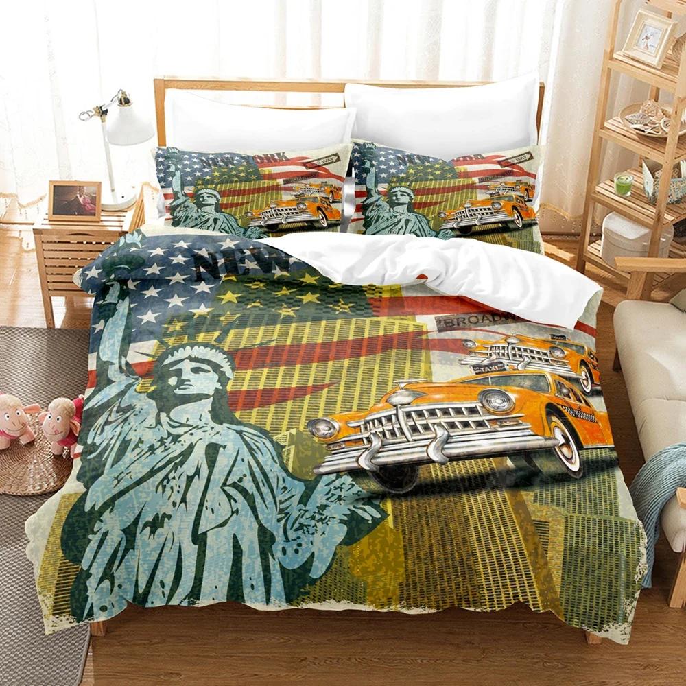 3D Vintage Car Including Duvet Cover Set With Pillowcases Microfiber 2/3Pcs Cool Sports Car Bed Comforter Set For King Bedding