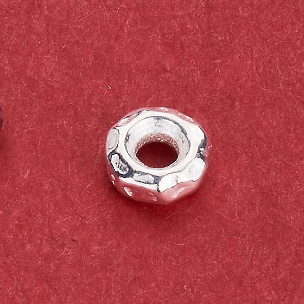 S925 Sterling Silver Hammered Wheel Spacer Beads, Handmade DIY Round Circle Beads for Braided Rope Bracelet, Silver Jewelry.