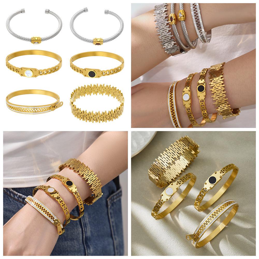 18K Gold-Plated Stainless Steel Geometric Bracelet with 5A Zircon Inlay