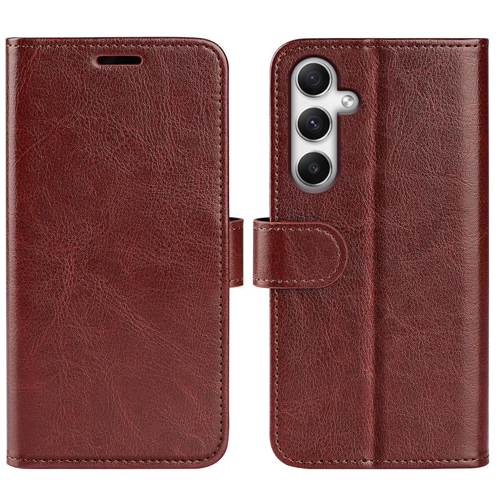 

For Samsung Galaxy A35 5G PU Leather Phone Cover Crazy Horse Texture Wallet Card Slots Case Brown