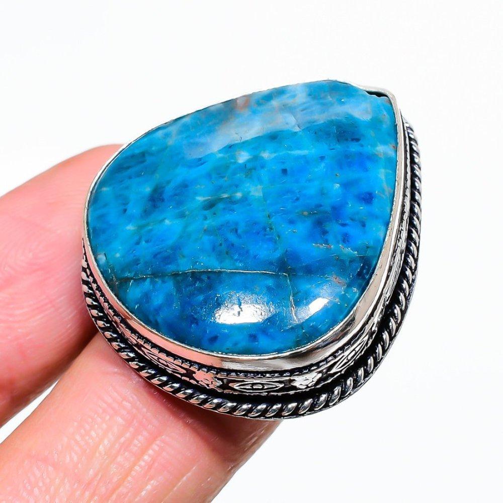 Natural Neon Blue Apatite Gemstone 925 Sterling Silver Gift Ring Size 6 P0E43