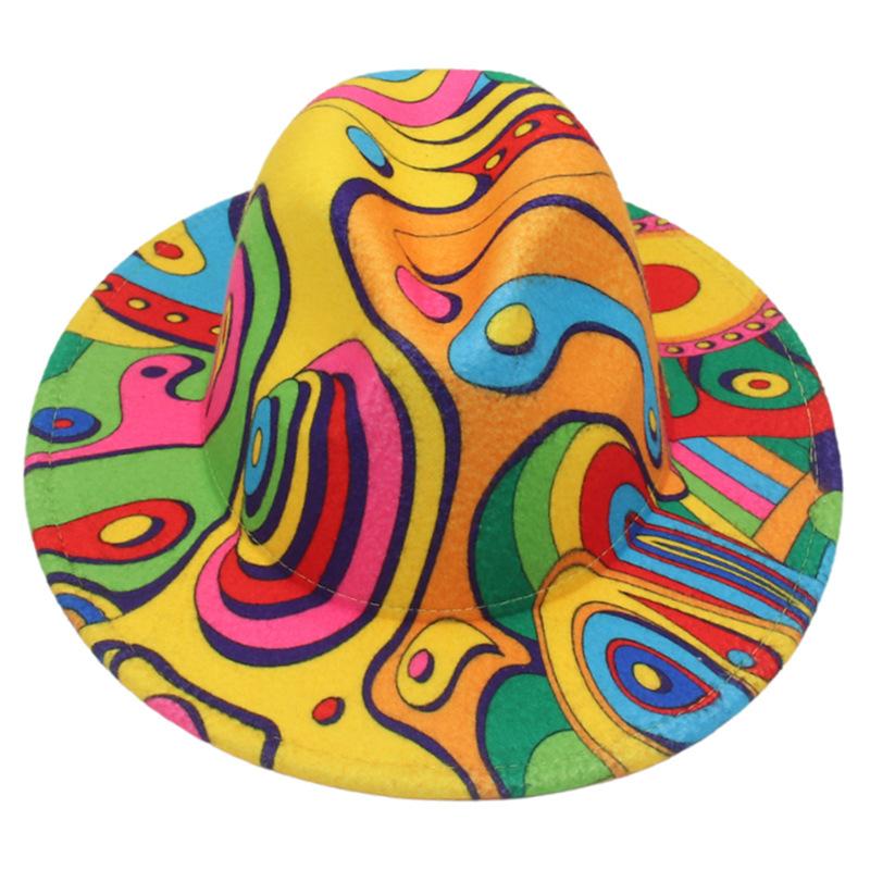 New Five-color Clown Colored Graffiti Stage Hat Performance Hat Big Brim Woolen Hat Jazz Top Hat Hat