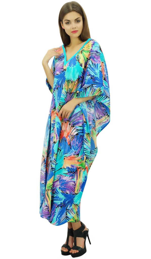Bimba Women's Cotton V Neck Kimono Easy Wear Kaftan Dress Bathing Suit Cover Up Caftan