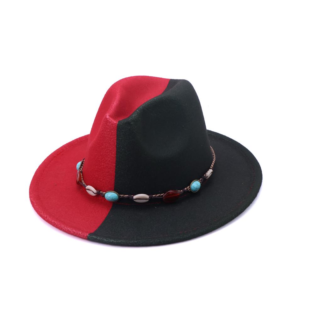 European and American Woolen Denim Jazz Felt Hat Turquoise Decorative Crimped Top Hat Tibetan Sunshade Sunscreen Hat